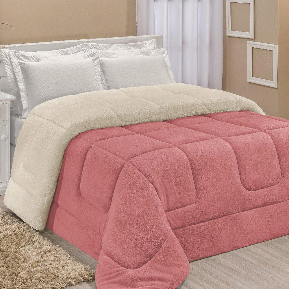 Coberdrom Robust Solteiro Manta Soft Sherpa Lã de Carneiro Pesado Grosso 1 Peça - Rosa