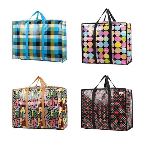 Kit 4 Bolsa Sacolao Gigante 60x45cm Sacola Mala Viagem Grande Transporte Alça e Ziper Sacoleira Muda