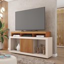Ver imagem 1 de Rack Tv 55 Pol 136cm Bancada com Rodízio Sala Lyara C01 - D'Rossi Cor Freijó/off White