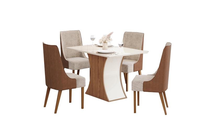 Mesa Jantar Luiza 120 4 Cadeiras Ivy Caramelo - Henn