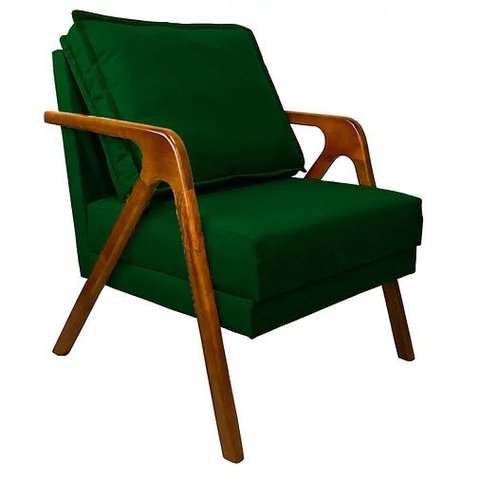 Poltrona Marília Madeira Maciça - Veludo Verde