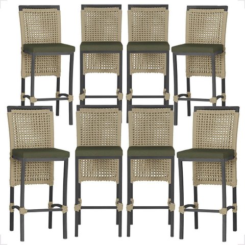 8 Banquetas em Alumínio Roma Preta Corda Náutica Tecido 13