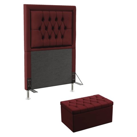 Kit Cabeceira Decorativa Para Cama Box Antares e Calçadeira Sagitarius 90 Para Cama de Solteiro Sued