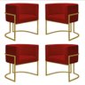 Kit 4 Poltronas Reforçada Decorativa Sala Nayara Base Ferro Dourado Suede Marsala - 1