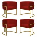 Ver imagem 1 de Kit 4 Poltronas Reforçada Decorativa Sala Nayara Base Ferro Dourado Suede Marsala