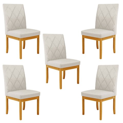 Kit 5 Cadeiras de Sala de Jantar Estofadas Gomes Madeira Maciça Linho Off White G78 - Gran Belo Cade