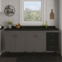 Ver imagem 2 de Armário de Cozinha 194 cm Gabinete com 4 Portas e 3 Gavetas:Cinza/Preto
