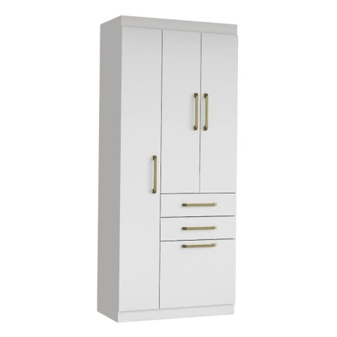 Guarda Roupas Solteiro Maya 4 Portas de Bater 2 Gavetas Branco Aramóveis