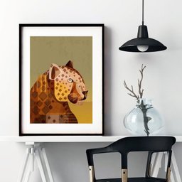 Quadro Desenho Onça Estampada - 60x48cm:madeira Preta - 1