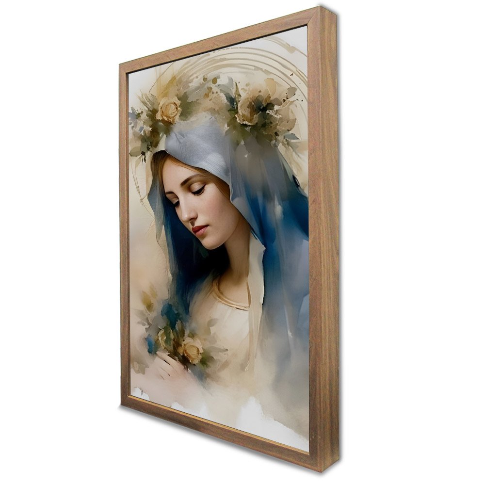 Quadro Decorativo Nossa Senhora Das Graças em Moldura Caixa Tacolado Moldura Trad 1cm Madeira Escura - 4