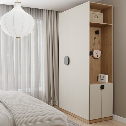 Conjunto Modulado Joy 2 Peças Nicho com 2 Gavetas e Sapateira CabeCasa MadeiraOriginals Cinza/Sereno/Avena