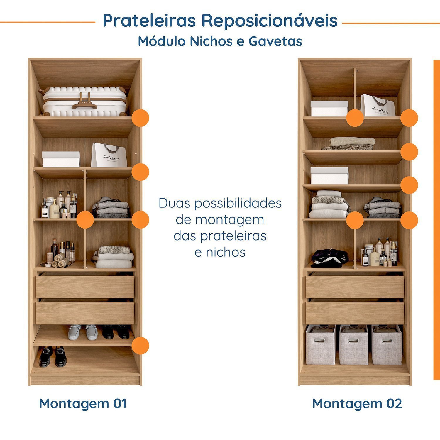 Guarda-Roupa Modulado Joy 2 Peças Nicho com 2 Gavetas e Sapateira Cabecasa Madeiramadeira - 4