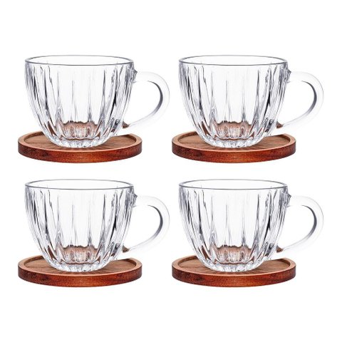 Jogo de Xícaras de Café e Chá de Cristal Monte Carlo 180ml 4 Peças - Hauskraft Premium