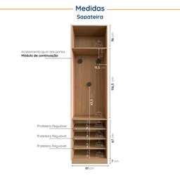 Guarda-Roupa Modulado Joy 3 Peças Cabideiros, Nicho com 2 Gavetas e Sapateira Cabecasa Madeiramadeira - 8