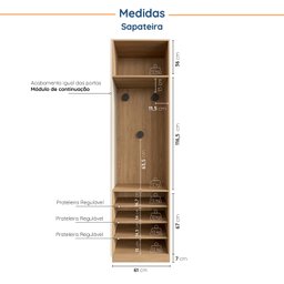 Guarda-Roupa Modulado Joy 3 Peças Cabideiros, Nicho com 2 Gavetas e Sapateira Cabecasa Madeiramadeira - 8