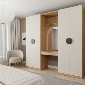 Guarda-Roupa Modulado Joy 3 Peças Módulo Nichos com 2 Gavetas, Penteadeira com Espelho e Cabideiro com N