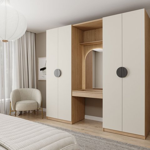 Guarda-Roupa Modulado Joy 3 Peças 2 Gavetas, Penteadeira Espelho Cabideiro CabeCasa MadeiraOriginals