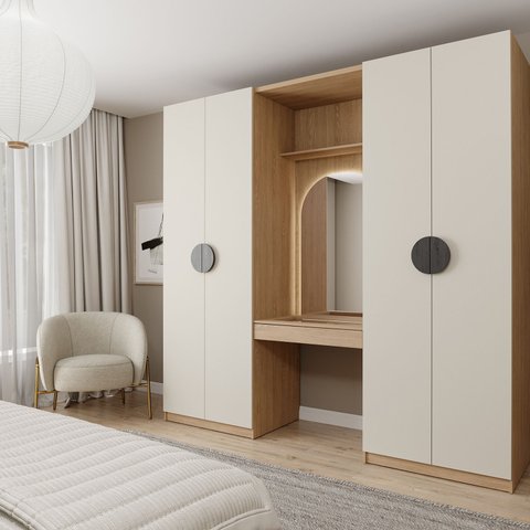 Guarda-Roupa Modulado Joy 3 Peças 2 Gavetas, Penteadeira Espelho Cabideiro CabeCasa MadeiraOriginals