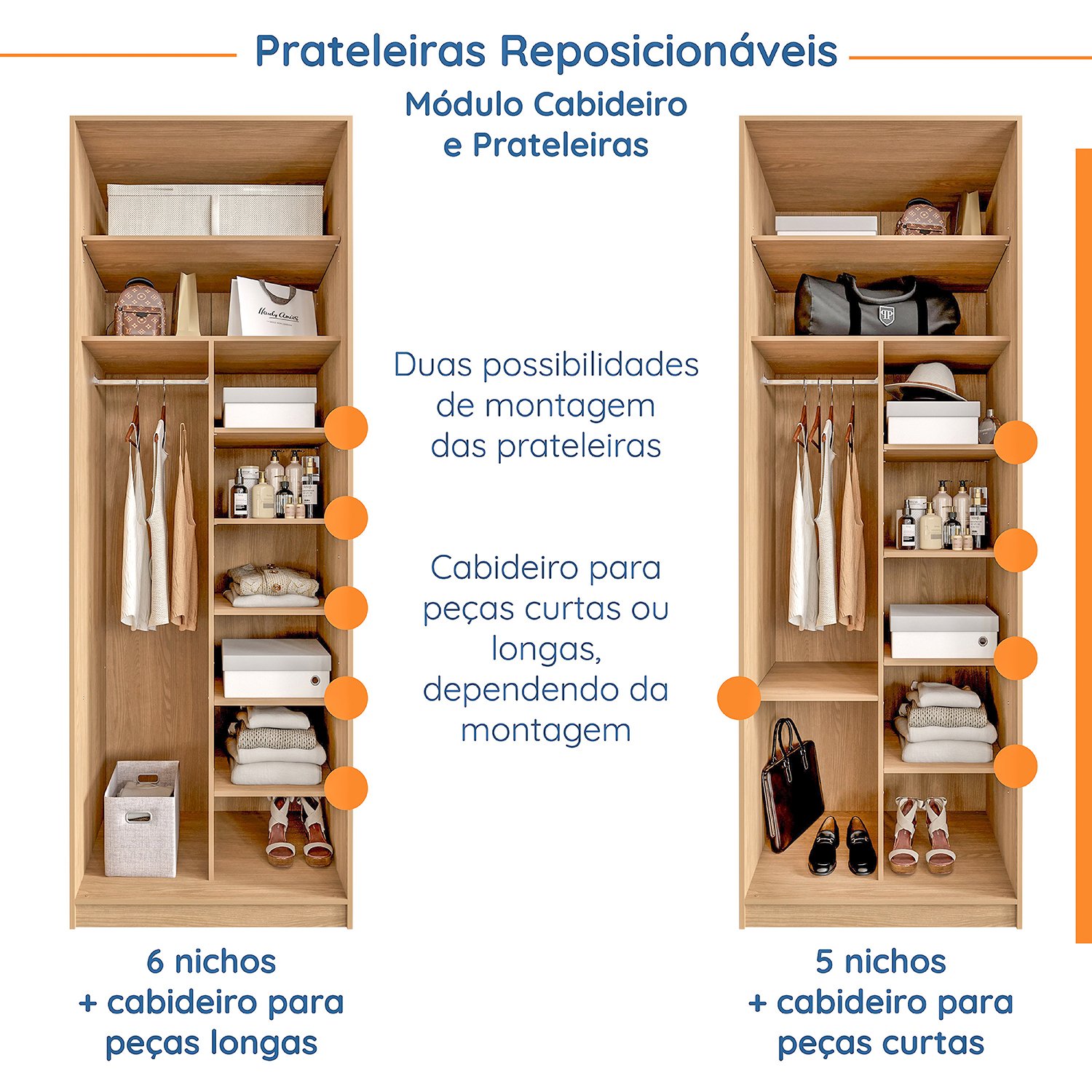 Guarda-Roupa Modulado Joy 3 Peças Módulo Nichos com 2 Gavetas, Penteadeira com Espelho e Cabideiro com N - 4