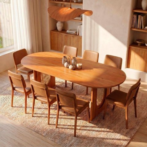 Conjunto Sala de Jantar 1 Mesa Oval Tali 210cm 8 Cadeiras Miriti CabeCasa MadeiraOriginals