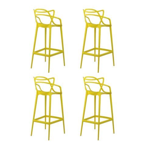 Kit 4 Banquetas Altas Alegra Polipropileno Espresso Móveis Amarelo
