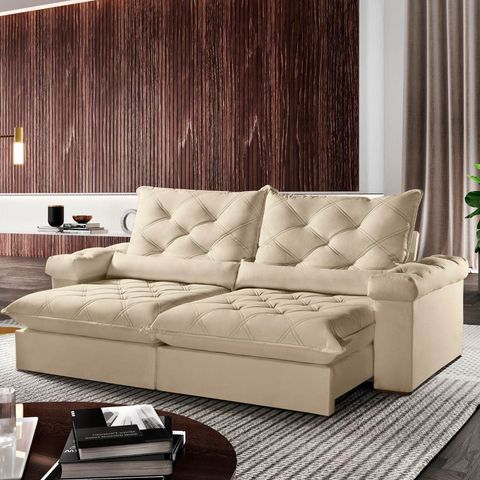 Sofá Retrátil e Reclinável 2,80m 4 Lugares Pillow com 18cm Fibra Siliconada Veneza - Movenzo Estofad