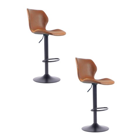 Kit 2 Banquetas Alta Giratória com Encosto Couro Bristol Fratini Marrom/Caramelo
