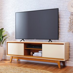 Rack Atlas com Portas de Correr para Tv até 70" Ideal para Sala Pequena:cinamomo e Off White