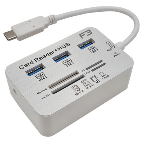 Hub USB 3.0 3 Portas + Leitor de Cartão Type-C F3 Jc-Tyc-Combo 603
