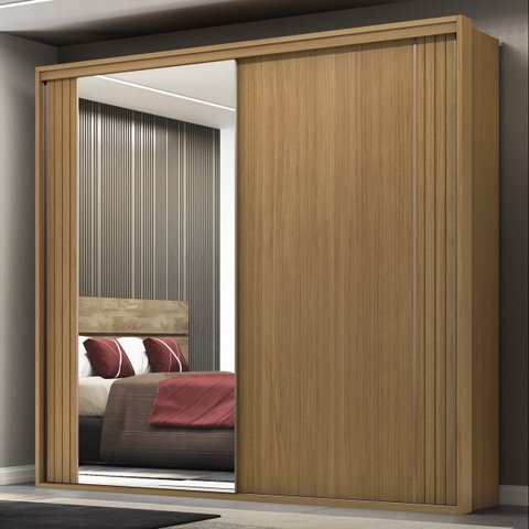 Guarda Roupa Casal 2 Portas Mdf Ripado com Espelho Imperium Belmax:freijó