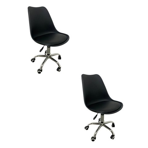 Kit 2 Cadeiras Escritório Secretaria Decorativa Eames Chicago Preto