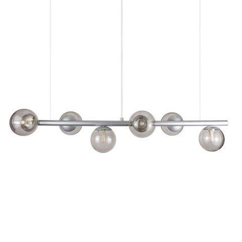 Lustre Pendente Figo Prata - 6 Globos Esfera de Vidro Fumê