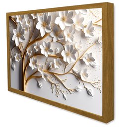 Quadro Decorativo Floral Luxo Cerejeira Branca em Moldura Caixa Tacolado Moldura Caixa 3cm Freijó Se - 1