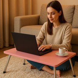 Mesa Notebook Rosa Dobravel Portatil Base em Madeira Apoio Multiuso para Cama Sofa Estudos Home Offi - 2