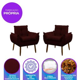 Kit 2 Poltrona Decorativa Sala de Estar Escritório Quarto Prime Cor: Marsala - 6