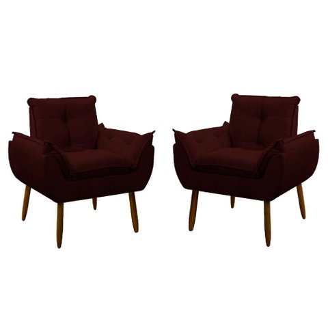 Kit 2 Poltrona Decorativa Sala de Estar Escritório Quarto Prime Cor: Marsala