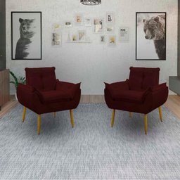 Kit 2 Poltrona Decorativa Sala de Estar Escritório Quarto Prime Cor: Marsala - 5