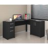 Mesa de Escritório Escrivaninha Em L Home Office Para Computador Quarto 3 Portas 2 Gavetas Preta - 1