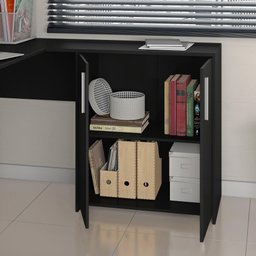 Mesa de Escritório Escrivaninha Em L Home Office Para Computador Quarto 3 Portas 2 Gavetas Preta - 5