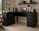 Ver imagem 1 de Mesa de Escritório Escrivaninha Em L Home Office Para Computador Quarto 3 Portas 2 Gavetas Preta