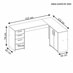 Mesa de Escritório Escrivaninha Em L Home Office Para Computador Quarto 3 Portas 2 Gavetas Preta - 2