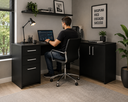 Ver imagem 5 de Mesa de Escritório Escrivaninha Em L Home Office Para Computador Quarto 3 Portas 2 Gavetas Preta
