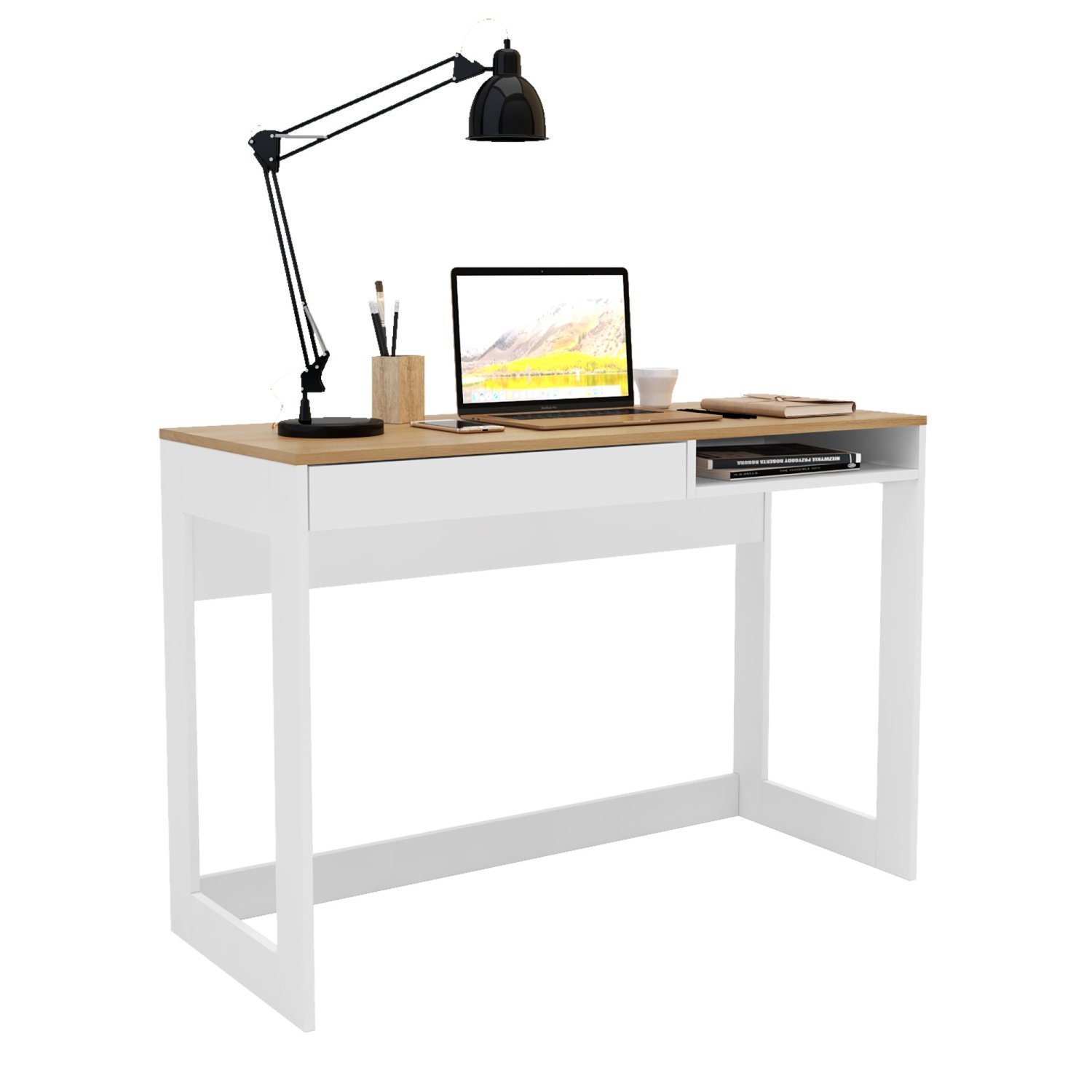 Escrivaninha Mesa para Escritório 110cm 1 Gaveta 1 Nicho Rocklin - 2