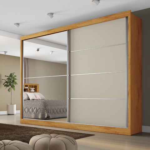 Guarda Roupas Casal 2 Portas de Correr com Espelho 4 Gavetas Flex 100% Mdf Austria