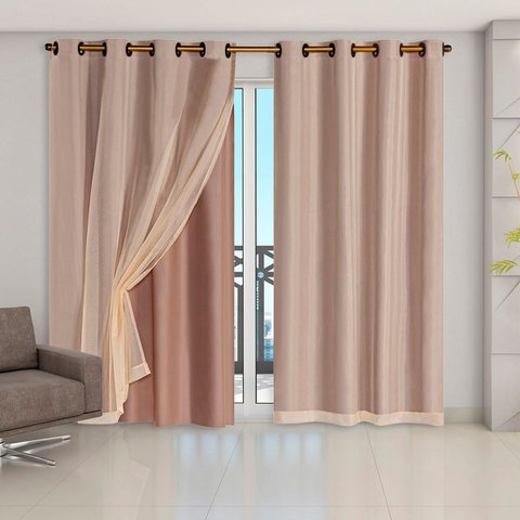 Cortina Daily Varão 2m Blackout PVC com Voil 2,80MX2,30m Sala Quarto Avelã
