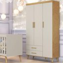 Ver imagem 3 de Berço Americano e Guarda Roupa Infantil Ambiente Ludmila Off White Bétula - Carolina Baby