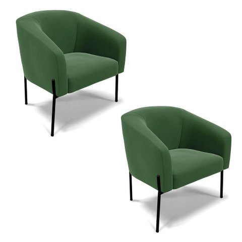 Cadeira Sala de Jantar Pé de Ferro Preto Kit 2 Stella Suede D03 - D'Rossi Cor Verde