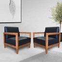 Ver imagem 1 de Kit 2 Poltronas Sala de Estar Pés Madeira Maciça Corda Náutica Preta 75cm Manila Pu Preto G63 - Gran