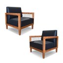 Ver imagem 2 de Kit 2 Poltronas Sala de Estar Pés Madeira Maciça Corda Náutica Preta 75cm Manila Pu Preto G63 - Gran