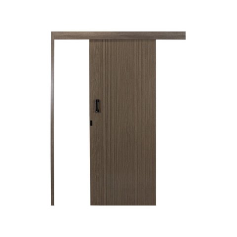 Porta de Correr Madeira 215x80cm Sobrepor Reversível Melamínico MGM Abertura Direita Marrom/Carvalho Quebec